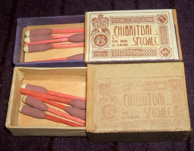 1900 Chibrituri speciale RMS tip A, 2 varietati cutii romanesti din lemn Filaret foto