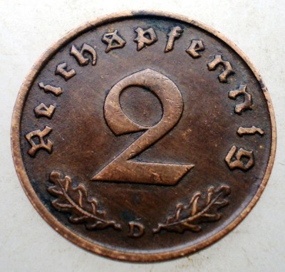 2.801 GERMANIA 2 REICHSPFENNIG 1936 D RARA foto