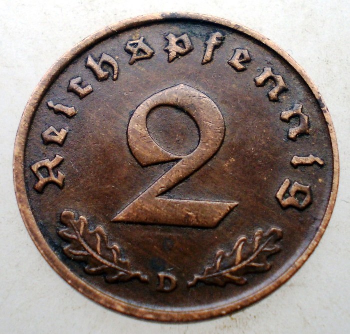 2.801 GERMANIA 2 REICHSPFENNIG 1936 D RARA