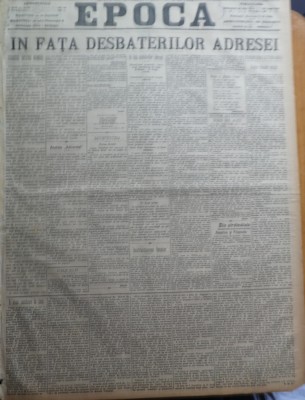 Ziarul Epoca, 25 Noiembrie 1899 ; In fata desbaterilor adresei foto