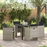 Set masa gradina Gossi cu perne gri deschis din ratan poliester, masa gradina Gossi neagra 80x80x73 cm din sticla securizata