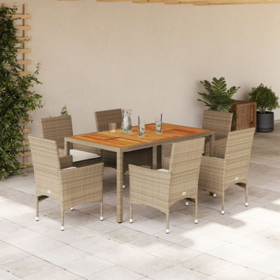 vidaXL Set mobilier grădină cu perne 7 piese bej poliratan/lemn acacia foto
