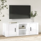 Cumpara ieftin Comodă TV, alb extralucios, 100x31,5x35 cm, lemn prelucrat