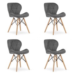 Set 4 scaune stil scandinav, Artool, Lago Velvet, catifea, lemn, gri, 47x36x73.5 cm