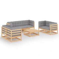 Set mobilier de gradina cu perne, 8 piese, lemn masiv de pin