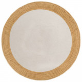 Cumpara ieftin Covor &icirc;mpletit, alb și natural, 90 cm, iută și bumbac, rotund