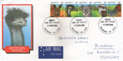 Australia 1986 - fauna, serie pe FDC circulata foto