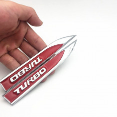 Set 2 embleme auto metalice TURBO, reliefate 3D, dimensiune 14.6 x 1,8 cm AVX-T140723-18
