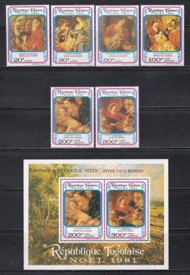 Togo 1981 - Crăciun - Picturi de Rubens, Serie + Pa + Colita, SET COMPLET, MNH foto