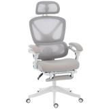 HOMCOM Scaun de birou ergonomic cu tetieră reglabilă, fotoliu de birou rabatabil din plasă, spătar separat, gri | Aosom Romania