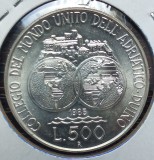 (A393) MONEDA DIN ARGINT ITALIA - 500 LIRE 1985, ACADEMIA DUINO