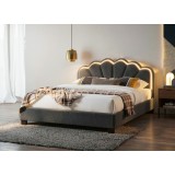 Pat tapitat Comfort 2 cu LED, 140x200, cadru din lemn cu somiera fixa, culoare Gri