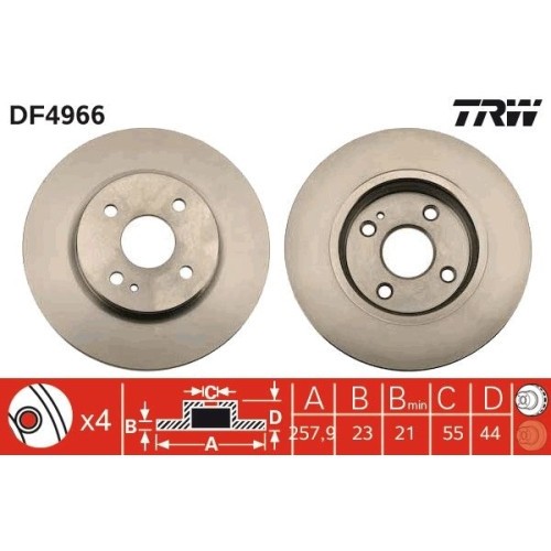 Set discuri frana fata TRW, Mazda 2 (De , Dh ), 07.2007-06.2015, Fata; puntea fata