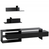 Suport TV modern HOMCOM cu 2 rafturi din lemn, dulap TV cu compartimente deschise si dulapuri, negru | Aosom Romania