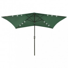 Umbrela de soare cu stalp din otel LED-uri, verde, 2x3 m