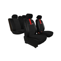 Set Huse Scaune Auto pentru Land Rover Freelander - Pok-Ter GT8, Piele Ecologica si Material Textil tip Alcantara, Negru - Rosu, 9 piese