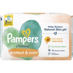 Servetele umede Pampers Harmonie Protect &amp;amp; Care cu galbenele, 3 pachete x 44, 132 buc