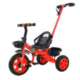 Tricicleta cu maner de impins, 3 ani+, greutate suportata 40 kg, cos fata-spate, roti spuma EVA, rosie