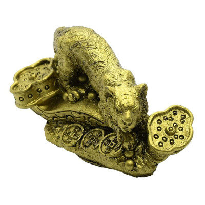 Tigru auriu pentru prosperitate si putere pe monede chinezesti si Ru Yi foto