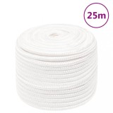 VidaXL Fr&acirc;nghie de barcă, alb complet, 12 mm, 25 m, polipropilenă