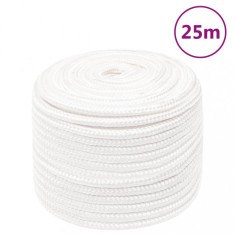 vidaXL Fr&acirc;nghie de barcă, alb complet, 12 mm, 25 m, polipropilenă 152564