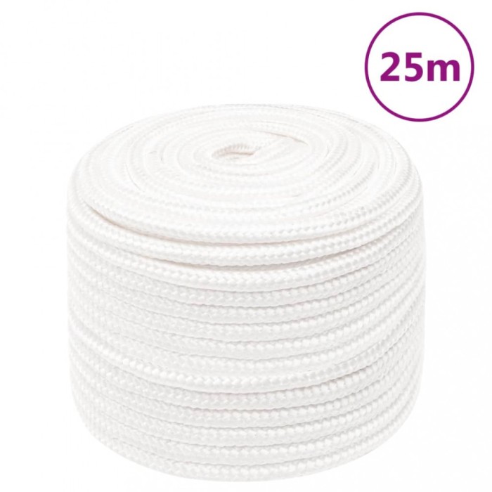 vidaXL Fr&acirc;nghie de barcă, alb complet, 12 mm, 25 m, polipropilenă 152564