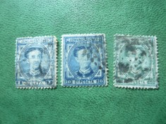 3 Timbre Spania 1876 Rege Alfons XII , stampilate