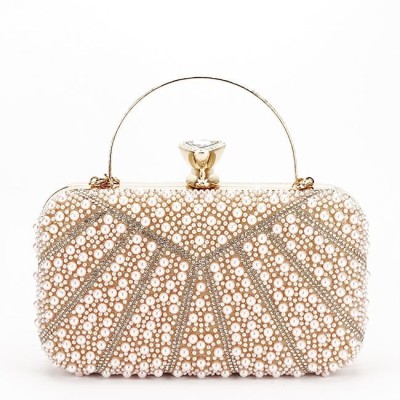Geanta clutch roz perlat auriu roze cu perle 1008 05 foto