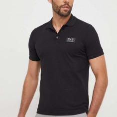 EA7 Emporio Armani polo de bumbac culoarea negru, neted