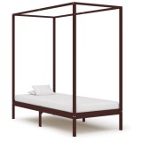 vidaXL Cadru pat cu baldachin maro &icirc;nchis 100x200 cm lemn masiv pin