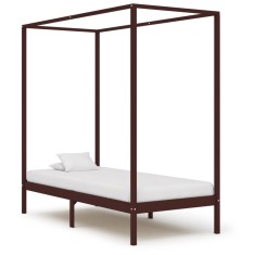 vidaXL Cadru pat cu baldachin maro &icirc;nchis 100x200 cm lemn masiv pin 283269