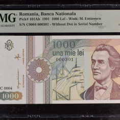 1000 lei 1991 gradata PMG 66 EPQ Gem Unc fără punct în serie, mai rară