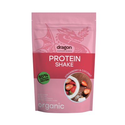 Shake proteic capsuni si cocos bio 450g Dragon Superfoods - 50% proteine foto