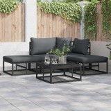 Cumpara ieftin Set de canapele pentru grădină cu pernă 5 pcs Negru Aluminiu