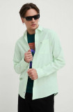 Cumpara ieftin Tommy Jeans cămașă din amestec de in culoarea verde, cu guler clasic, regular DM0DM18962