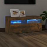 vidaXL Comodă TV cu lumini LED, stejar fumuriu, 90x35x40 cm
