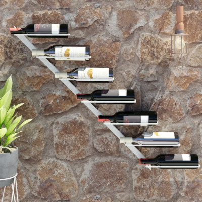 vidaXL Suport sticle de vin, de perete, 7 sticle, alb, metal foto