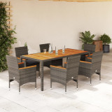 VidaXL Set mobilier grădină cu perne 7 piese gri poliratan/lemn acacia