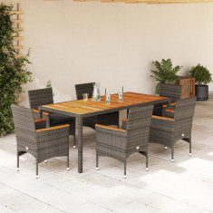 Set mobilier gradina cu perne 7 piese gri poliratan/lemn acacia GartenMobel Dekor