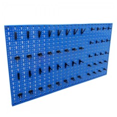 Panou metalic de perete pentru scule 960x480 mm, echipat cu 52 carlige, albastru, Plus