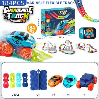 Jucarie de Constructie RollerCoaster, Flippy, 184 de Piese, 44.5x36x7 cm, cu Masini, Multicolor foto