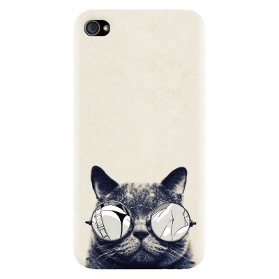 Husa silicon pentru Apple Iphone 4 / 4S, Cool Cat Glasses foto