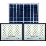 Set 2 proiectoare LED cu Panou Solar Flippy, Senzor de miscare, Telecomanda, Waterproof, 200 LED-uri incorporate, 65W, 24x18 cm, IP67, Design Modern,, Oem