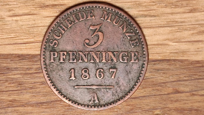 Germania state - Prusia Prussia - 3 Pfenninge 1867 A - Wilhelm I - superba !