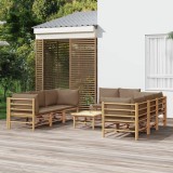 vidaXL Set mobilier de grădină cu perne gri taupe, 9 piese, bambus 3155123