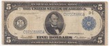 1914 $5 US Federal Reserve Note Large Note Blue Seal (varianta mai rara)