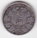 Germania &frac12; Mark Marca 1909 Wilhelm II type 2 small shield Litera E