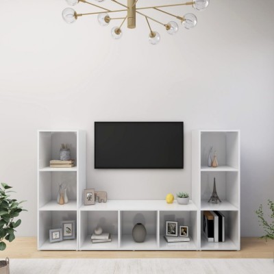 vidaXL Dulapuri TV, 2 buc., alb, 107x35x37 cm, lemn prelucrat foto