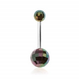 Piercing pentru buric, disco ball-uri acrilice verzi cu efect curcubeu