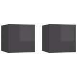 Noptiere, 2 buc, gri extralucios, 30,5x30x30 cm, lemn prelucrat